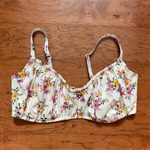 Shade & Shore Cream Swim Top With Pink, Gold Flowers Size 38DD Underwire Pool